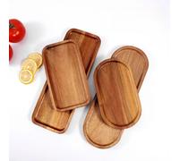 Bandeja Redonda y Rectangular de Madera Maciza, Plato de Comida de Estilo Japonés, Tabla para Pan, Bandeja para Aperitivos, Frutas, Postres y Té A1