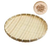 Bandeja tejida de bambú redonda plana de 16, 5 pulgadas, sin agujeros, cesta de almacenamiento de alimentos poco profunda, bandeja rústica para servir de granja, cesta redonda de mimbre, organiza