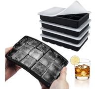 Bandejas De Cubitos De Hielo CNMTCCO Cubitera De Silicona Pack De 4 Total 60 Compartimentos Hacer Cubo De Hielo Cuadrado Grande Para Nevera Whisky Cóctel Vino Puré De Frutas Helado（Negro）