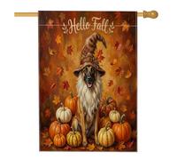 Bandera vertical de gnomo de perro malinois belga de otoño para patio delantero, patio trasero, 28 x 40 pulgadas, doble cara para exteriores, bandera impresa de hoja de arce de calabaza otoñal