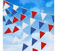 Banderines de 132 pies, Color Rojo, Azul y Blanco, banderines de Tela de Nailon Reutilizables, 104 Banderas Triangulares, cumpleaños, Bodas, hogar, decoración de Fiesta en el jardín al Aire Libre