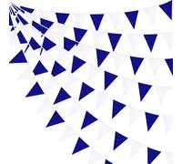 Banderines de tela azul real y blanco de 32 pies, decoración de fiesta, bandera triangular, guirnalda de banderines para boda, cumpleaños, pirata náutico, fiesta de graduación, festivales decoración
