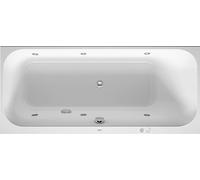 Bañera de hidromasaje Duravit Happy D.2, versión empotrada, 1 respaldo inclinado a la derecha, marco, juego de desagüe y rebosadero, sistema de chorro, 1700x750mm, 760313000JS1000