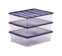 Bankers Box Cajas de almacenamiento de plástico de 12 litros, pack de 3, tapas sin BPA 100% recicladas, apilables y encajables, con tapa, 11x32x40 cm, ideal para organizar el hogar y la oficina