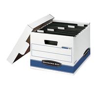 BANKERS BOX HANG'N'STOR Cajas de almacenamiento de servicio medio, FastFold, tapa levantable, carta, paquete de 4 (00784), azul; blanco