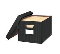 BANKERS BOX Paquete de 4 cajas decorativas de almacenamiento de archivos STOR/File de servicio medio, FastFold, tapa de levantamiento, carta/legal, rayas negras y grises