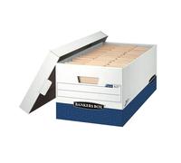 BANKERS BOX Presto - Paquete de 12 cajas de almacenamiento de archivos resistentes, montaje instantáneo, tapa de despegue, carta, blanco/negro