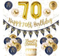 Banner De Feliz Cumpleaños 70 Años Para Hombre En Azul Y Oro, Globos Grandes Con Confeti, Decoración Completa Para Fiesta Masculina