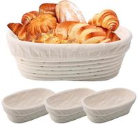 Banneton - Juego de 3 cestas ovaladas a prueba de pan, kit de iniciación de masa madre Banneton para hornear pan, kit de fabricación de pan para profesionales y panaderos caseros