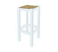 Banqueta rústica cuadrada alta en madera, acabado en blanco, 32,5x32,5x70 cm