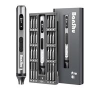 Banshu Mini destornillador eléctrico, juego de destornilladores de precisión 52 en 1 con 48 puntas magnéticas, barra de palanca, pinzas, luz LED, kit de herramientas de reparación magnética