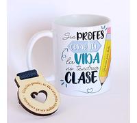 BAOBAB REGALOS Pack Regalo Sin Profes Como Tú La vida No Tendría Clase - Taza Profesores y Profesoras Fin De Curso - maestro - maestra. Set. Cerámica blanca (Pack Taza + Llavero)