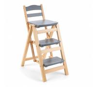 Baoblaze Taburete Alto de Encimera Multifunción con Escala de 3 Peldaños Asiento con Respaldo Pino de Plegable para Guardar en Espacios Reducidos Adecuado para Cocina Salón Oficina, Gris Espacial