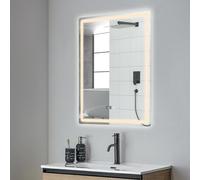 BAOCHADA Espejo de baño con iluminación, 50 x 70 cm, espejo LED con 3 colores de luz, regulable, antiniebla, espejo de pared LED horizontal/vertical para baños, lavabos (50 x 70 cm)