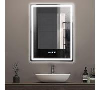 BAOCHADA Espejo de baño con iluminación 60 x 80 cm, espejo LED con 3 colores de luz regulable, antivaho, espejo de pared LED horizontal/vertical para baños, lavabos (60 x 80 cm)