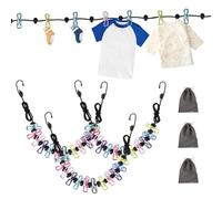 BAODBF 3 cuerdas de lavado de viaje con pinzas, portátil para exteriores, 1,8 m - 4 m, tendedero extensible, accesorios de camping, pinzas para la ropa, camping, sombrillas
