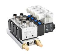 BAOMAIN Colector de 4 Estaciones con Electroválvulas Neumáticas 12V DC, Válvula de Aire 5/2 Vías 1/4" PT 4V210-08, Kit Completo con Base y Silenciadores para Automatización Industrial