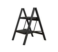 BAOYOUNI Escalera 2 Peldaños Taburete Plegable con Pedal Ancho Antideslizante Escalones Domestica Ligera y Portátil Multifunción para Hogar, Cocina, Oficina, Exteriores, Adultos, Negra