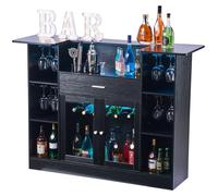 Bar para el hogar VEVOR con 4 niveles, barra de bar de madera contrachapada con espacio para botellas, soporte para copas de vino e iluminación LED. Barra con gran capacidad de almacenamiento, ideal p