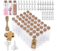 BARAKYEG 40pcs Mini Botellas de Cristal 22 X 80mm Frascos de Vidrio Tapon Corcho,10ml Botes Cristal Pequeños-Juego de tarros de Especias Decoración Fiesta botella de Cristals Etiqueta,Embudo y Cordel