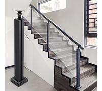 Barandilla vidrio Poste Para Barandilla De Escalera De Cristal Con Abrazadera Y Soporte, Negro Poste Para Barandilla De Cristal Templado Y Metal Para Terrazas Jardines(Middle Post,90cm/35.4 in)