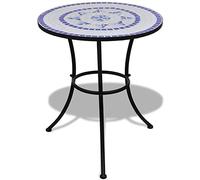 BaraSh Mesa de Bistro terraza Mosaico Azul y Blanco 60 cm Jardín Mesa Exterior Pequeña