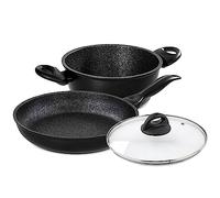 Barazzoni Granitica Extra Induction, Juego de 3 piezas, sartén de 24 cm, cacerola de 20 cm, tapa de cristal de 20 cm