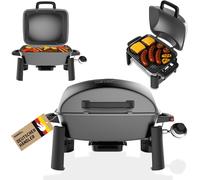 Barbacoa a gas – Barbacoa de mesa – Barbacoa para balcón – Barbacoa para camping – Barbacoa portátil – Plancha de hierro fundido – 3,1 kW, sistema de encendido piezoeléctrico