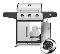 Barbacoa a gas - Barbacoa para exteriores - Parrilla para barbacoa - 3 zonas de cocción - Quemador lateral de 10.000 BTU - Quemadores de acero inoxidable