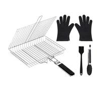 Barbacoa Cesta Portátil Plegable Acero Inoxidable Cesta con Cepillo de | Cesta de barbacoa de acero inoxidable para árboles al aire libre y exterior, así como parque y césped camping y Fa