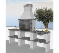 Barbacoa con chimenea Alvor con mesa lateral y fregadero (An x Pr x Al: 248 x 47 x 224 cm, Superficie parrilla: 64 x 38 cm, Hormigón)
