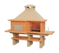 Barbacoa con horno Roma (Crema/Ladrillo, An x Pr x Al: 268 x 96 x 236 cm, Superficie parrilla: 60 x 38 cm, Izquierda/Cemento)