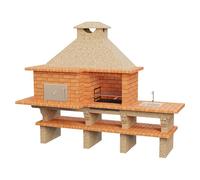 Barbacoa con horno Roma (Crema/Ladrillo, An x Pr x Al: 304 x 96 x 236 cm, Superficie parrilla: 60 x 38 cm, Izquierda/Cemento)