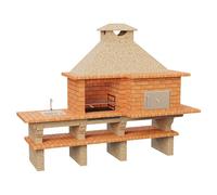 Barbacoa con horno Roma (Crema/Ladrillo, An x Pr x Al: 304 x 96 x 236 cm, Superficie parrilla: 60 x 38 cm, Derecha/Cemento)