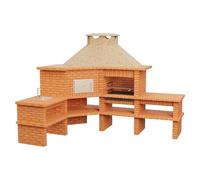 Barbacoa con horno Roma (Crema/Ladrillo, An x Pr x Al: 310 x 73 x 237 cm, Superficie parrilla: 69 x 48 cm, Izquierda/Ladrillo)