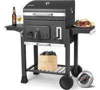Barbacoa de carbón - Barbacoa XXL - Barbacoa ahumadora - Superficie de cocción - Cajón para carbón - Mesas laterales plegables