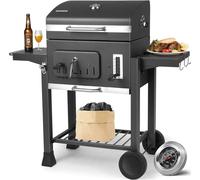 Barbacoa de carbón - Barbacoa XXL - Barbacoa ahumadora - Superficie de cocción - Cajón para carbón - Mesas laterales plegables