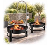 Barbacoa de carbón - Brasero con cuenco de fuego - 55 cm - Negro, aspecto oxidado - Para jardín y terraza