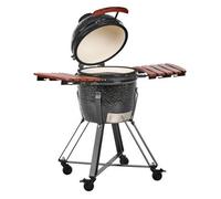 Barbacoa De Carbón Cerámica Con Ruedas Para Exteriores Con Tapa Y Termómetro Parrilla De Cocción Negro Kamado