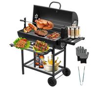 Barbacoa de carbón con tapa - Barbacoa con tapa - 70 x 35 cm superficie de parrilla - Acero inoxidable - Negro - Para jardín, terraza y balcón
