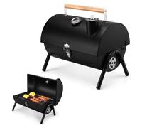 Barbacoa de carbón con tapa y termómetro, ideal para cocinar al aire libre