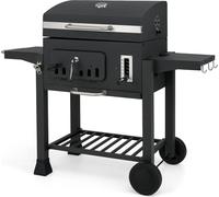Barbacoa de carbón COSTWAY, con carro, tapa, ruedas, 2 mesas laterales plegables, rejilla para asar, termómetro, depósito para carbón de 6 compartimentos y compartimento de almacenamiento