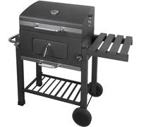Barbacoa de carbón, dimensiones de montaje: 110x100x46 cm, parrilla de metal: 58x42 cm, parrilla redonda: 30,5 cm, parrilla superior: 54x22 cm, bandeja para carbón con altura ajustable: 10-25 cm