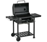 Barbacoa de carbón Outsunny, barbacoa para camping con dos rejillas de parrilla y estante lateral plegable