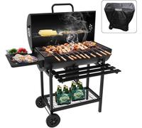 Barbacoa de carbón, parrilla de cocina XXL con dos estantes, ventilación ajustable, bola para asar, barbacoa de carbón portátil (con tapa)