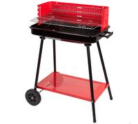 Barbacoa de Carbón Portátil Aktive Parrilla Regulable 4 Alturas, 66x44x85 Cm, Rojo y Negro