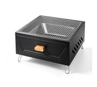 Barbacoa de carbón portátil de sobremesa, pequeña parrilla cuadrada con bandeja para carbón, parrilla compacta para exteriores ideal para acampadas, pícnics, patios y jardines(Black)