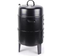 Barbacoa de carbón redonda, color negro, de 40 cm de diámetro. Parrilla de acero de doble capa. Horno ahumador multifuncional. Ideal para barbacoas al aire libre