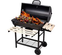 Barbacoa de carbón SunJas CA-30, barbacoa de carbón con carro, tapa, termómetro y bandeja para cenizas, con estante para leña, ideal para uso en exteriores, barbacoa para jardín