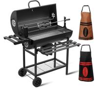 Barbacoa de carbón TEENO, modelo mejorado | Barbacoa de carbón con tapa | Termómetro, cajón para cenizas, guantes resistentes al calor y ventilación ajustable